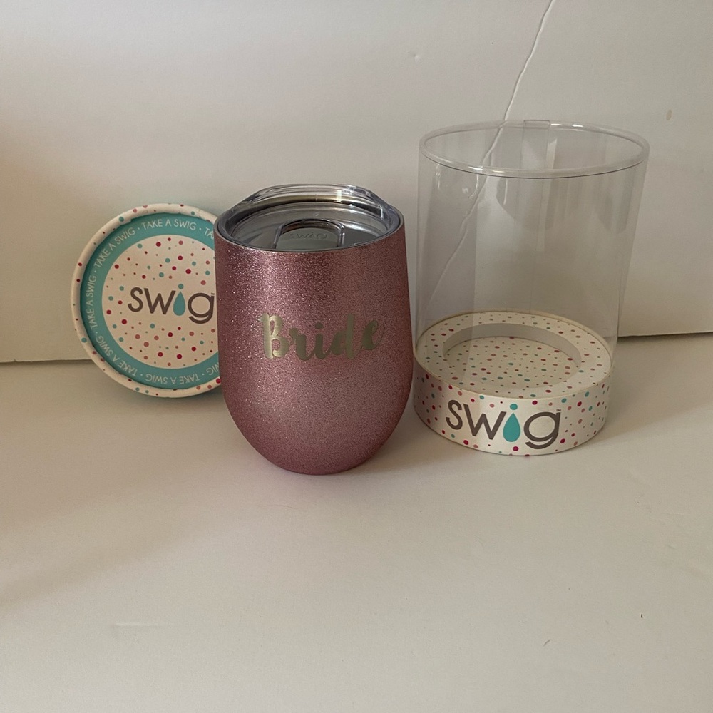 BRIDE stemless wine glass in Pink with Silver flecks 12 ounces.  NWT